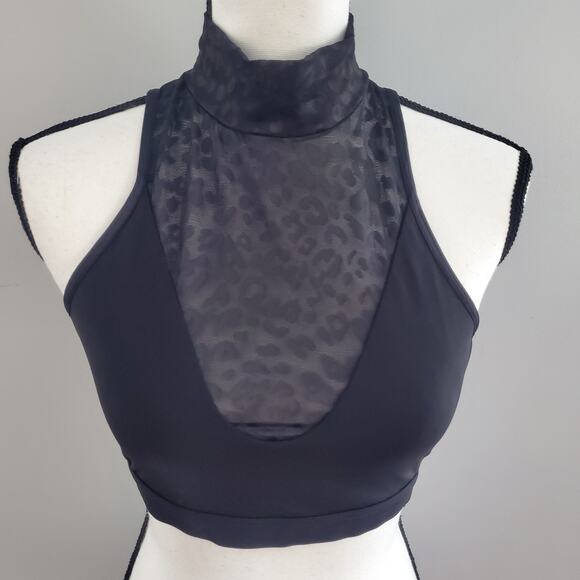 Victoria's Secret Black Performance Sheer Crop Top Sports Bra Leggings Set S 7/8 - Picture 2 of 12